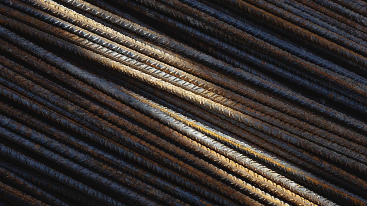 Stacked steel rebar close-up