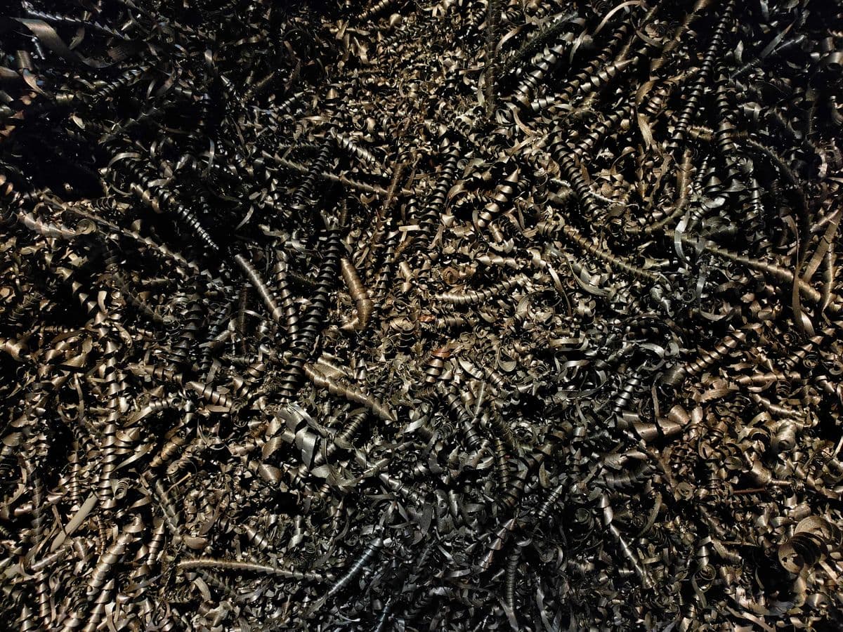 Heap of twisted shredded steel fragments