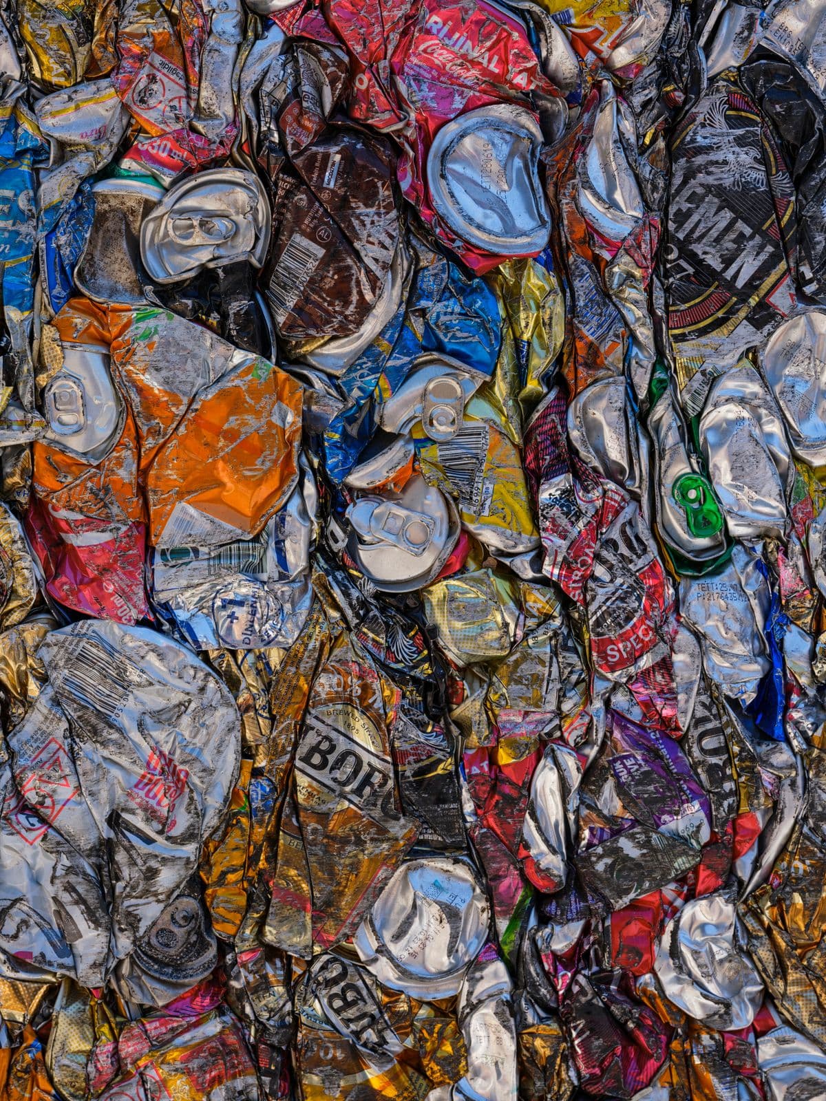 Crushed used beverage cans at a recycling center